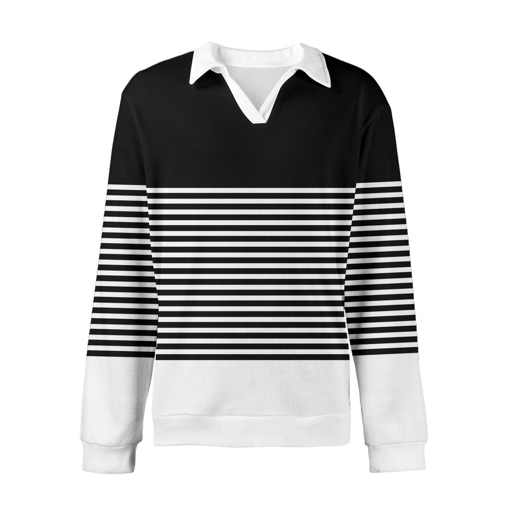 Pánské ležérní módní tištěné klopové pletené spodní tričko s dlouhým rukávem