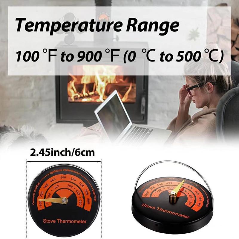 Magnetic Fireplace Fan Stove Thermometer for Log Wood Burner Barbecue Oven Temperature Gauge Meter Tool