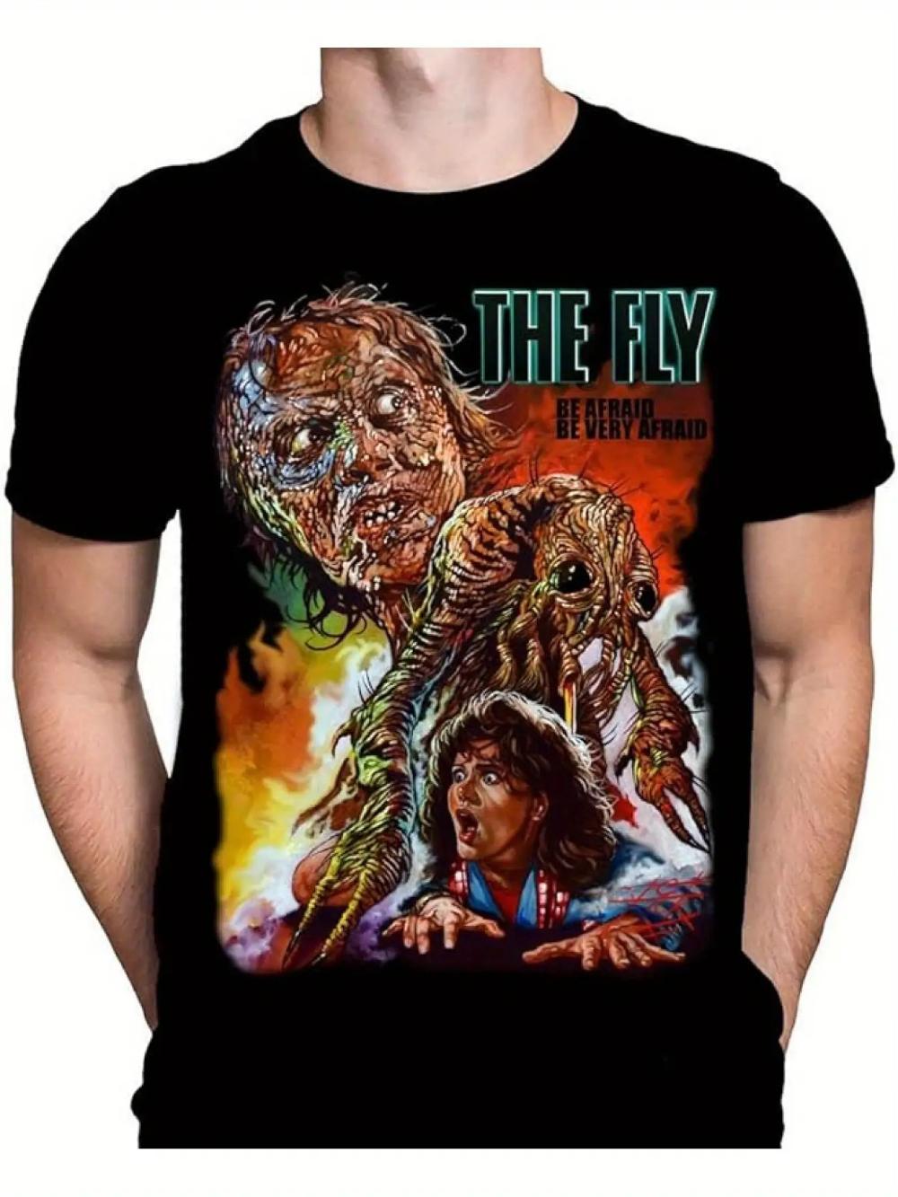 Мужская футболка The Fly Уникальный принт Бранделфлай Постер к фильму 100% Плотный хлопок Оверсайз Круглый вырез Черный Хоррор S