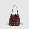 Small Bag Rivet Drawstring Bucket Bag Women Design Rivet Hollow Handbag Punk Style Hollow Shoulder Messenger Chain Women's Bag