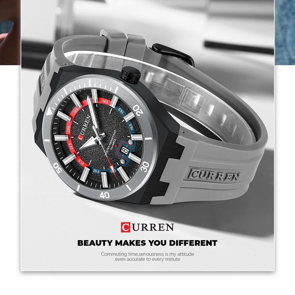 CURREN 8491 Men's Waterproof Quartz Watch with Rubber Strap and Calendar