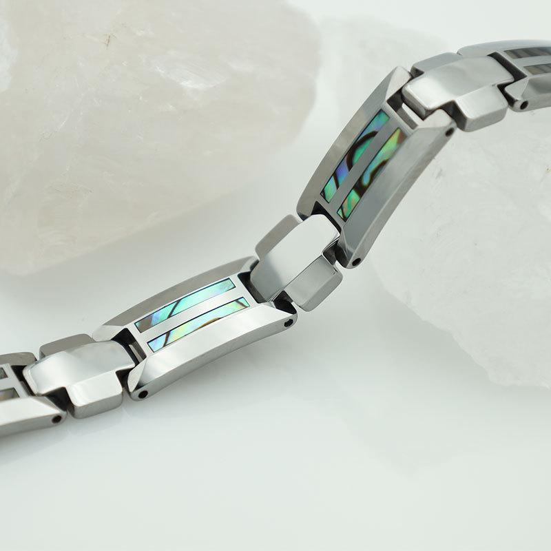 Simple Men'S Tungsten Steel Ceramic Epoxy Bracelet, Inlaid With Wood Shell Bracelet, Finely Polished Surface, Export