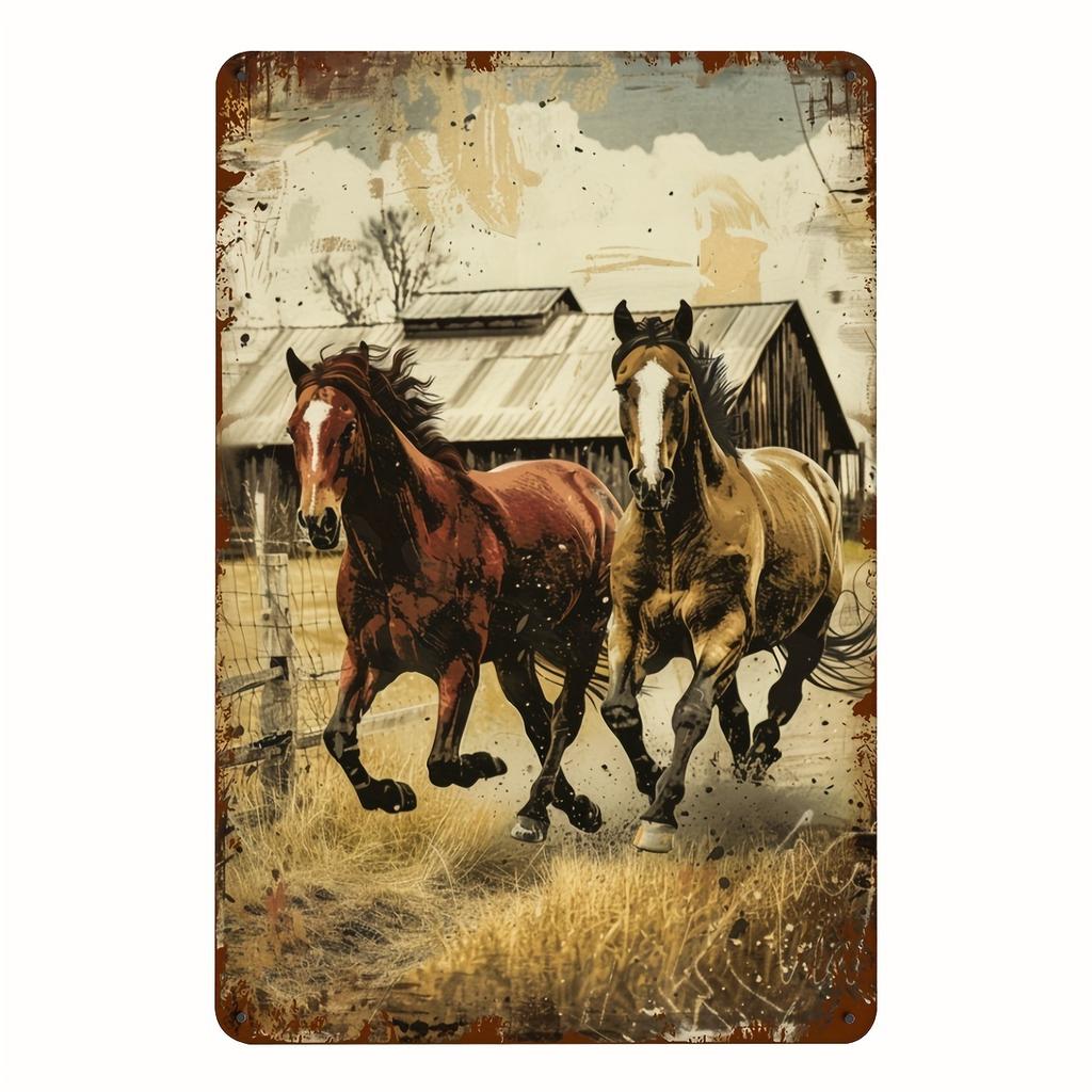 1pc Vintage Farm Horse Metal Tin Sign, Rustic Wall Art for Home, Bar, Cafe, Garage, Indoor & Outdoor Decor, 8x12 inch Iron Plate