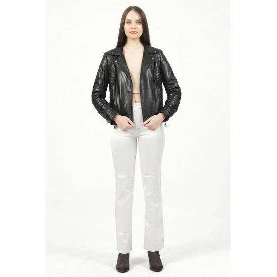 Damenjacke Yb-2164 Damenjacke aus echtem Leder mit Reißverschluss