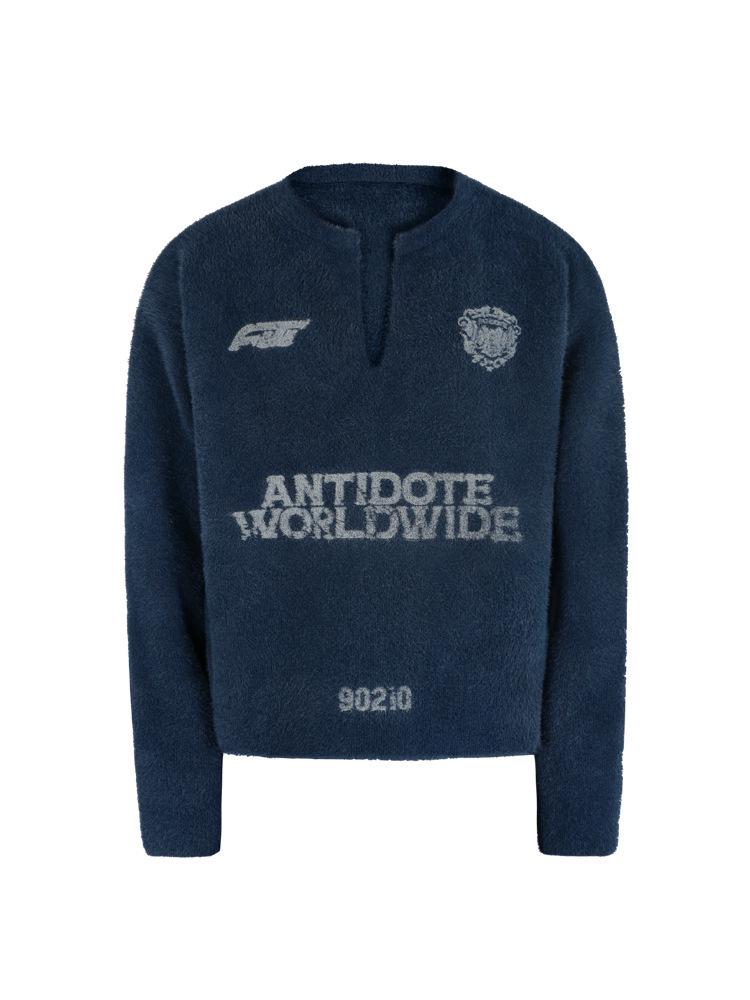 

Американский ретро-свитер с V-образным вырезом 2024 года: Унисекс, свободный крой, для осени и зимы M синий