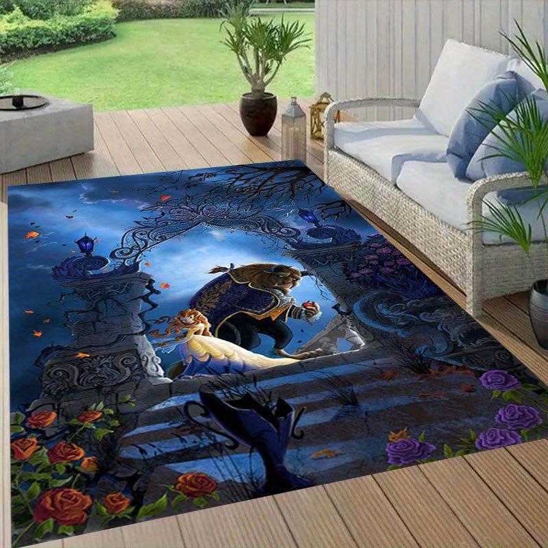 1 Stück Disney Die Schöne und das Biest Muster Teppich Bereichsteppich Rutschfester Teppich Handwaschbar Fußmatte Geeignet für Wohnzimmer Schlafzimmer Heimdekoration