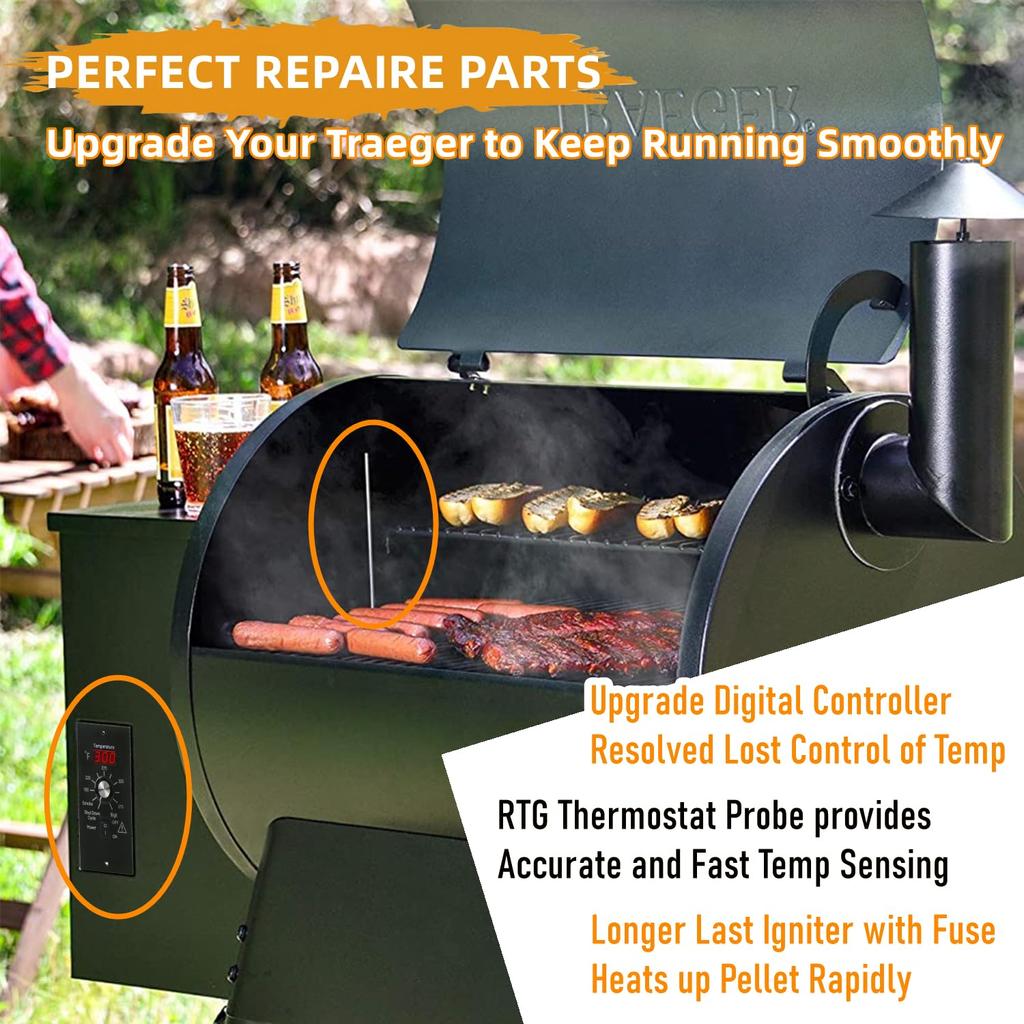 Digital Temperature Controller Replacement Parts BAC236 for Traeger Wood Pellet Grill Smoker, Upgrade Control Board Replacement Parts with 7" RTD