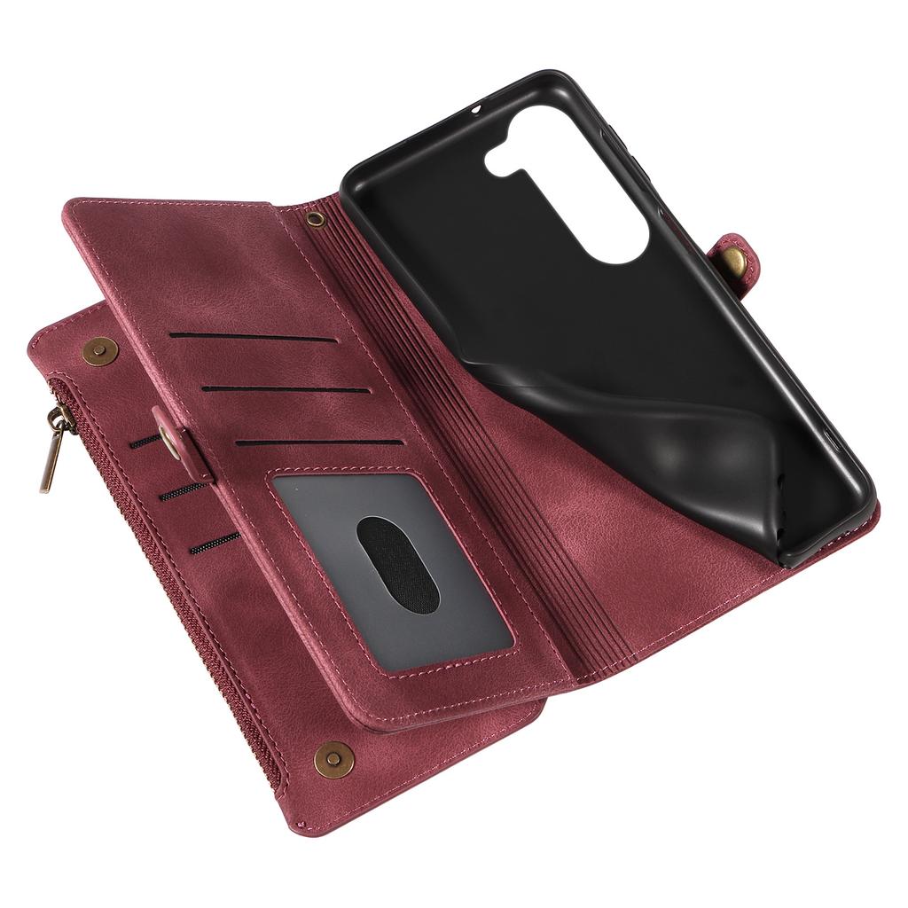 Samsung S24 Leather Case | S23 FE Zipper Wallet | S22plus Mobile Phone Case | S23Ultra Bracket Protective Cover