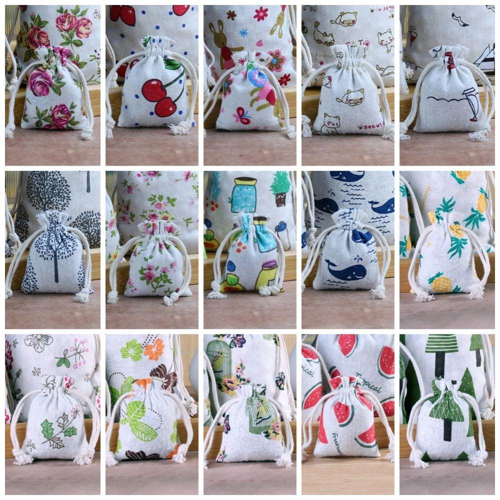20pcs Cartoon Jewelry Storage Bag Handbag Packaging Coin Purse Drawstring Linen Pouch  Gift Bag
