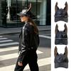 Vintage Sun Hat Faux Leather Baseball Cap with Doberman Ears, Punk Rock Protection Rivets Hat, Distressed Peaked for Men