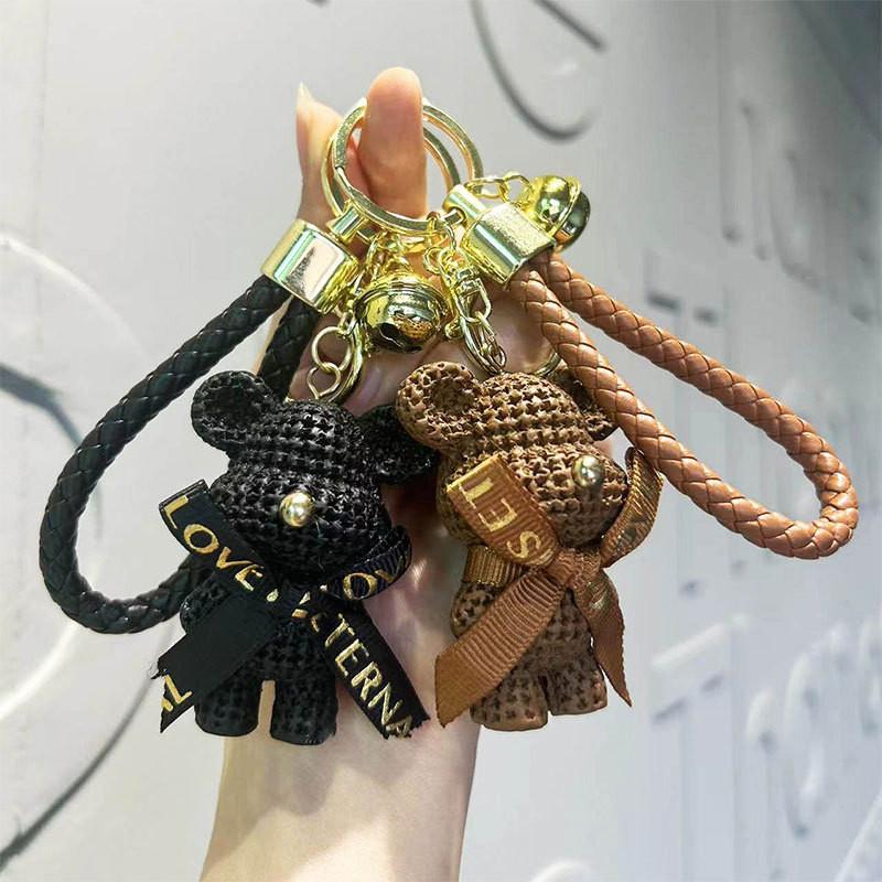 Adorable Resin Yarn Bear Keychain Fashionable Bear Doll With Bow For Gifts