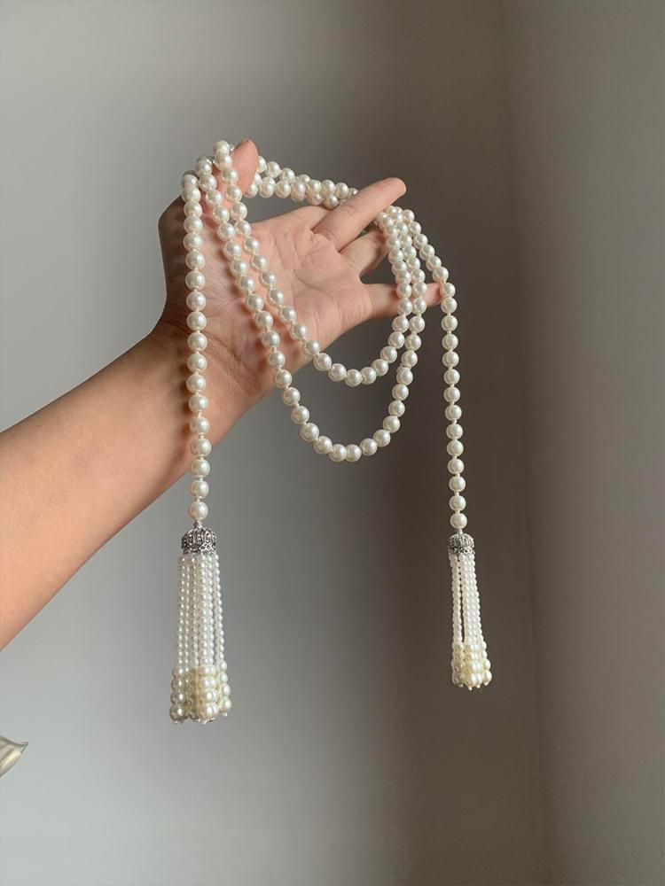 Lustreous Pearl Tassel Long Necklace Elegant Australian White Court Style Fashionable Accessory Versatile Quality Jewelry