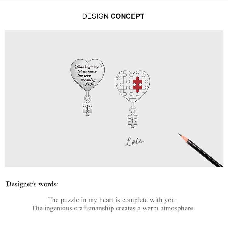 Bamoer Real 925 Sterling Silver Love Puzzles Oxidized Silver Charm for Original 3mm Bracelet & Bangle Enamel Metal Bead Jewelry