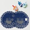 OWENIE Hanukkah Placemats Set of 4, Embroidered Chanukah Menorah Blue Round Placemats, Je Festival Holiday Party Table Decor Indoor Outdoor