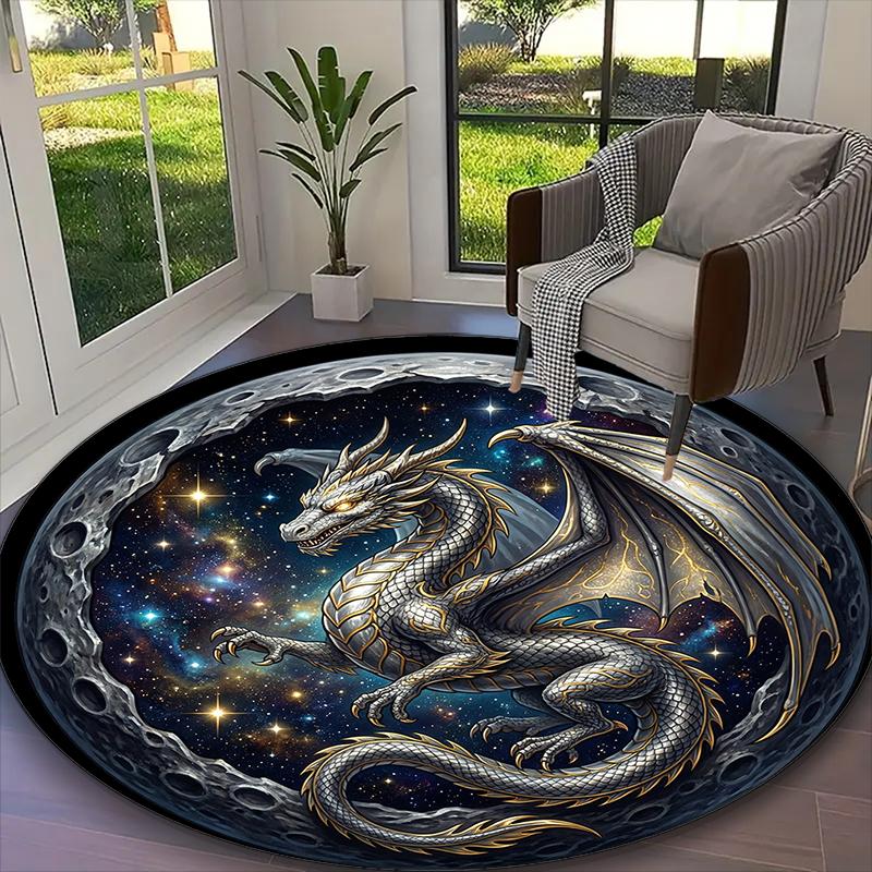 Evil Dragon Print Round Rug, Multi-functional Office Chair Sofa Carpet, Easy Clean Carpet for Home and Living Spaces