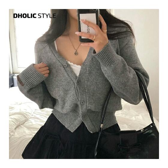 [beidelli made] V-neck knit cardigan p643123 Women s [CD] Cardigan V-neck long sleeve cropped ribbed knit loose fit plain simple color variation
