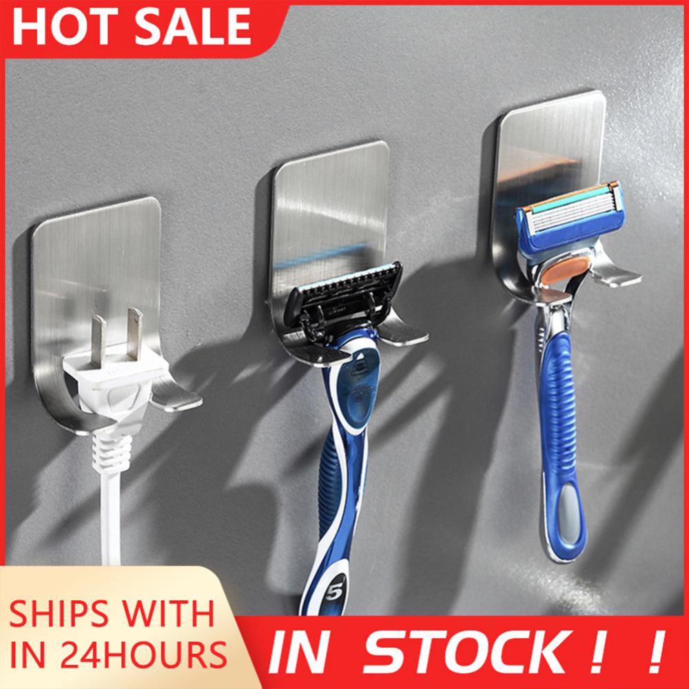 10/30/50PCS Storage Hook Wall Bathroom Hair Dryer Shaving Razor Stand Organizer Hanger Hooks Stainless Steel Punch Free