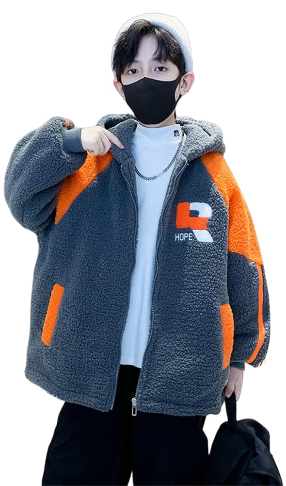 

Куртка KOSIKINI из флиса букле для пушистой верхней одежды с размерами джемпера букле 170, зимняя флисовая детская куртка, для мальчиков, с капюшоном, пальто для мальчиков, куртка, толстая, теплая, серый