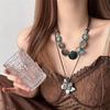 Retro Ethnic-Style Layered Green Butterfly Disc Necklace