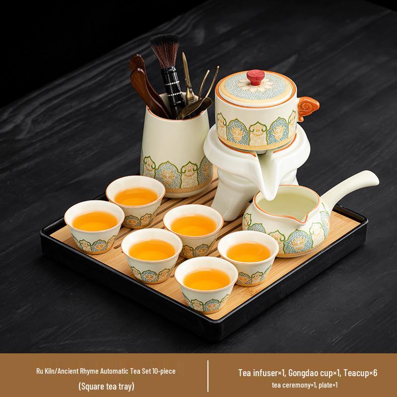 High-End 2025 Automatisches Kung Fu Tee-Set: Ru-Brennofen Teekanne & Teetassen - Luxuriöser Keramik Fauler Teebereiter