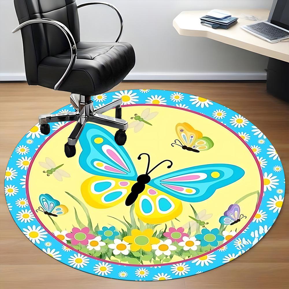 

1pc Butterfly Flowers Decor Chair Carpet for Office, Soft, Non-Slip Polyester Mat, Office, Living Room, Bedroom, Durable Polyester yy251207099 80cm by 80cm