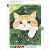 DIY Full Drill Diamond Painting Kit Cute Cat In Green Leaf Rhinestone Canvas Art for Cozy Room Decor Gift