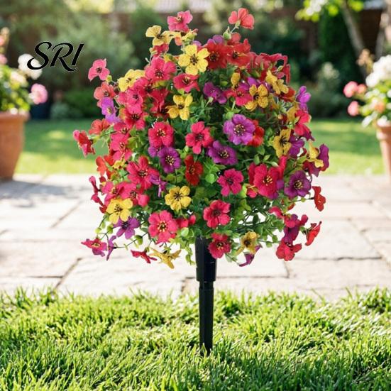 Realistic Fake Flower Stake Artificial Violet Topiary Trees with Spike UV Resistant Faux Shrubs No Watering Shrub Bushes Spring Summer Plants