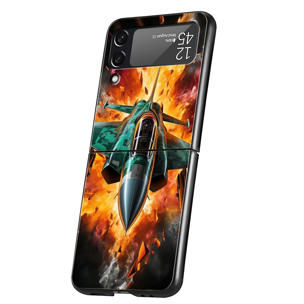 Fighter Plane Hard PC Phone Case For Samsung Galaxy Z Flip 7 6 5 4 Black Cover For Galaxy Z Flip 3 Foldable Shockproof Capas Bag