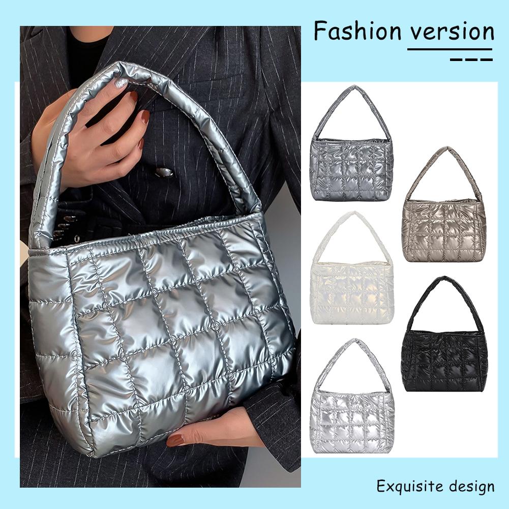 Quilted Ladies Tote Embroidered Plaid Casual Handbags Fashion Simple Soft Lightweight Portable Solid Color for Weekend Vacation