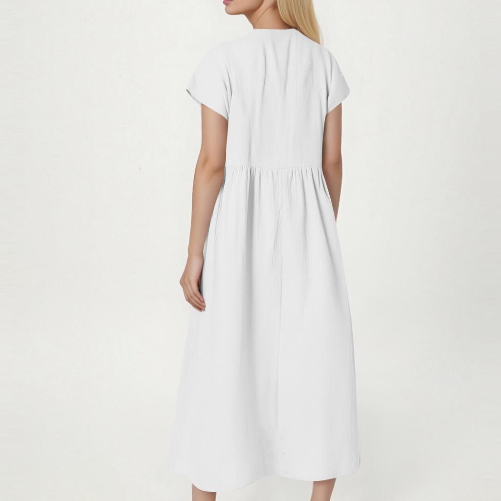 Women's Solid Color Lace V-neck Sleeveless Loose Cotton And Linen Pocket Dress