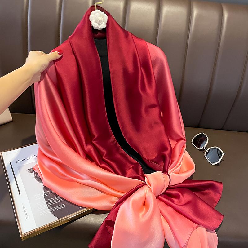 Gradient Silk Scarves Women Luxury Brand Hijab Scarf Foulard Femme Shawls Wraps Silk Bandana Head Scarf Hijab Beach Poncho