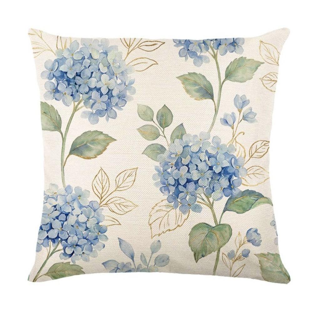Linen Hydrangea Cushion Cover Flower Printed Cushion Case Pillowslip Throw Pillow Cover Bedroom