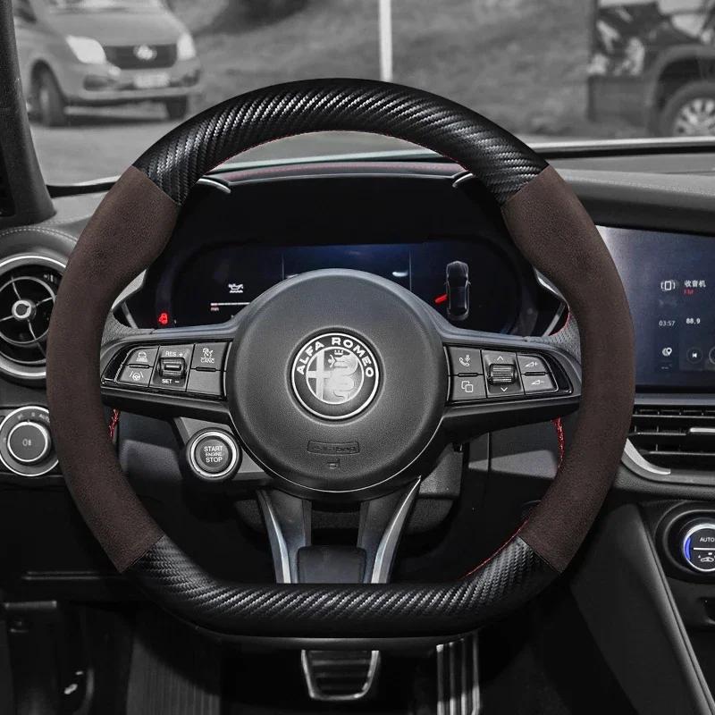 Carbon Fiber Leather Car Steering Wheel Cover For Alfa Romeo Giulia Stelvio Giulietta 159 147 156 Mito Sportiva Auto Accessories