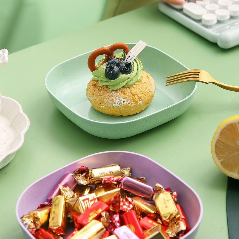 10pcs Snack Plate Macaron Color Simple Straw Bone Spitting Plate Set Candy Fruit Cookie Cake Storage Tray Kitchen Accessories