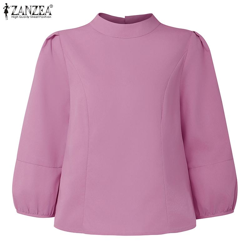 ZANZEA Women Casual Round Neck Solid Color 3/4 Sleeve Loose Blouse