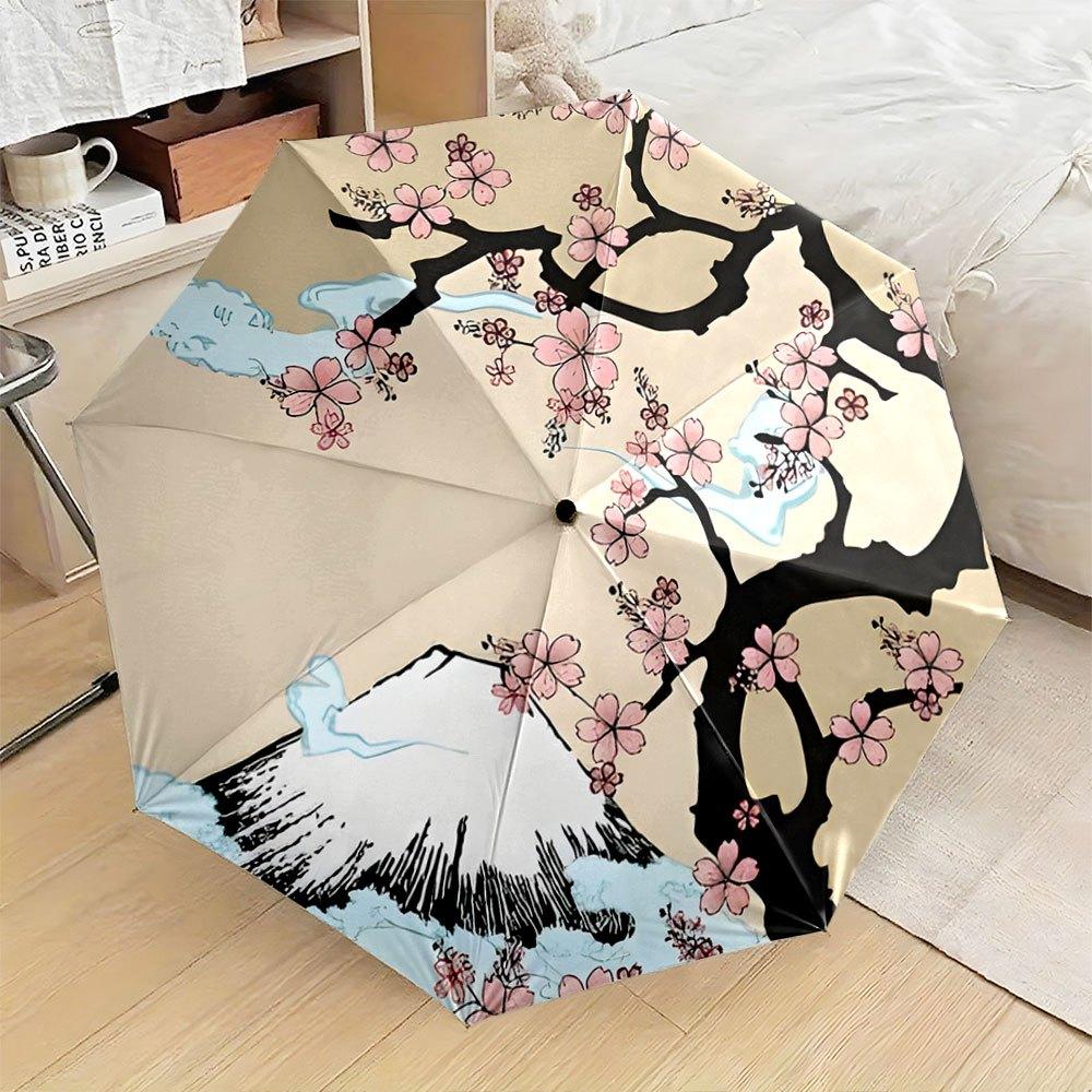 

Automatic Folding Umbrella with Cherry Blossom & Mount Fuji Design - Portable Collapsible Umbrella, 8-Rib Sturdy Frame, Automa (as the picture,Iron&8K)