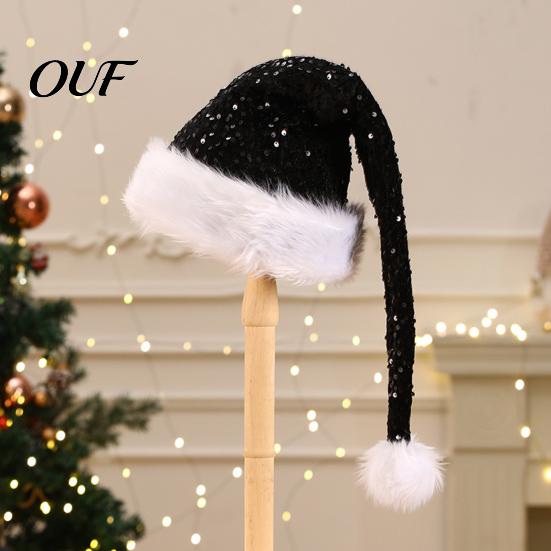 Sparkly Xmas Cap Christmas Santa Hat for Adults, Thicken Soft Velvet with Sequin Halloween Costume Decoration, Long Claus Holiday Party Cosplay
