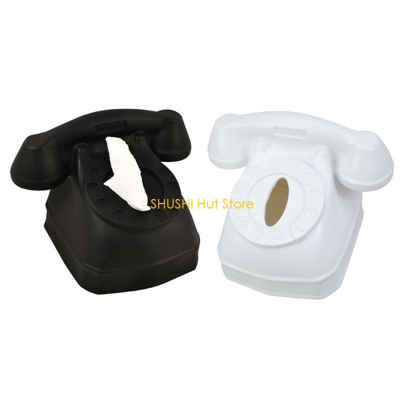 Vintage Phone Tissue Box Elegant Paper Holder for Office Desk Decoration D57B