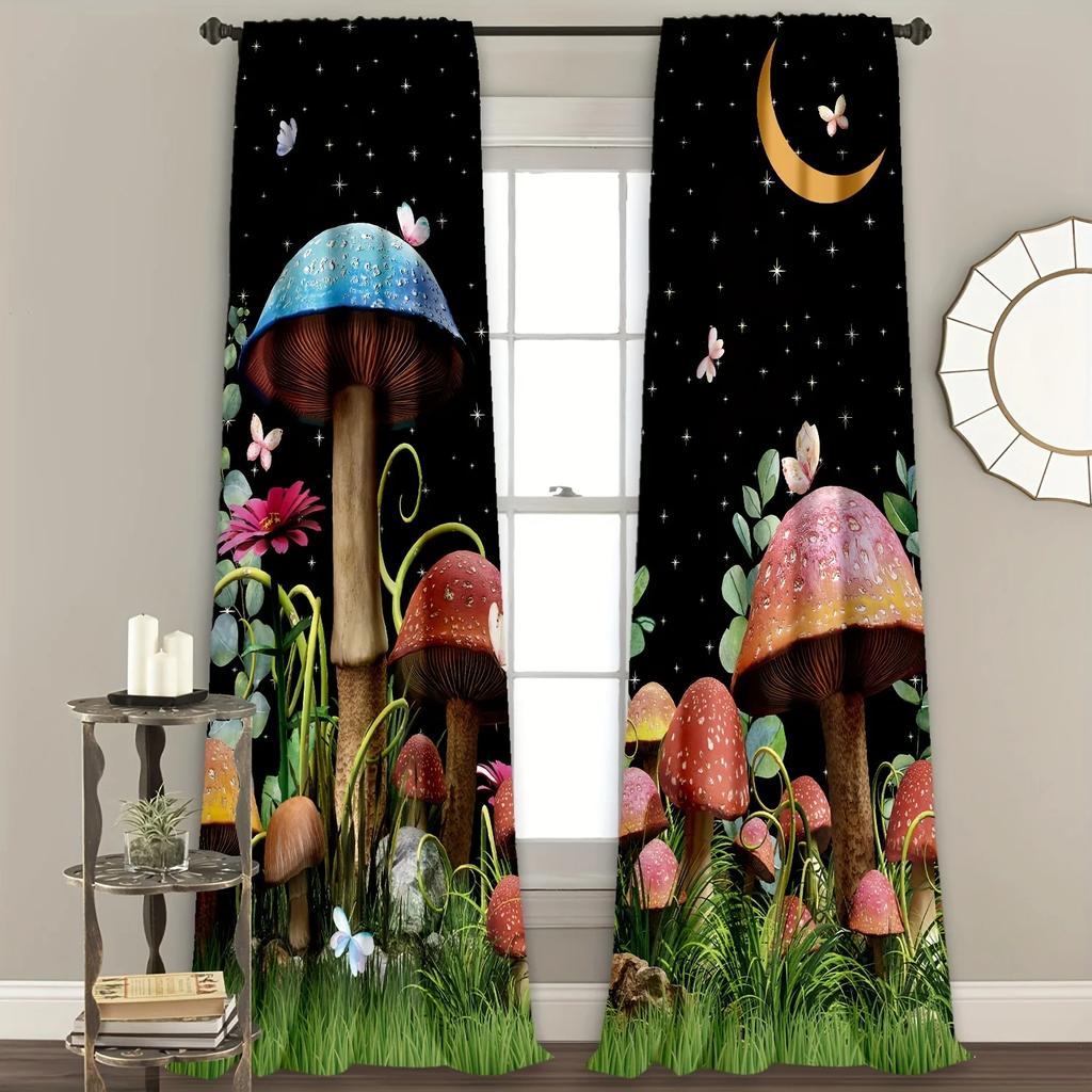 Svampmåne Tryck Höga Mörkläggningsgardiner Gardiner Svart Serie Gardiner Lämpliga för Sovrum Studierum Hem Nya Modemönster