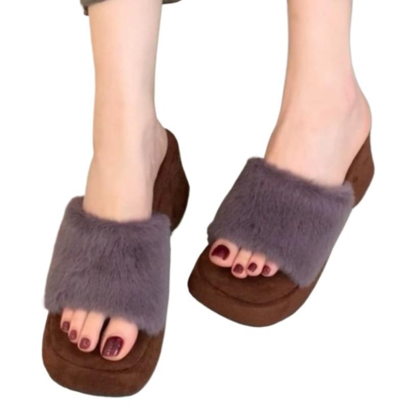 Fashion High Heels Women Platform Slippers Designer Fluffy Autumn 2025 New Shoes Fashion Slingback Elegant Sandals Dress Casual Zapatos