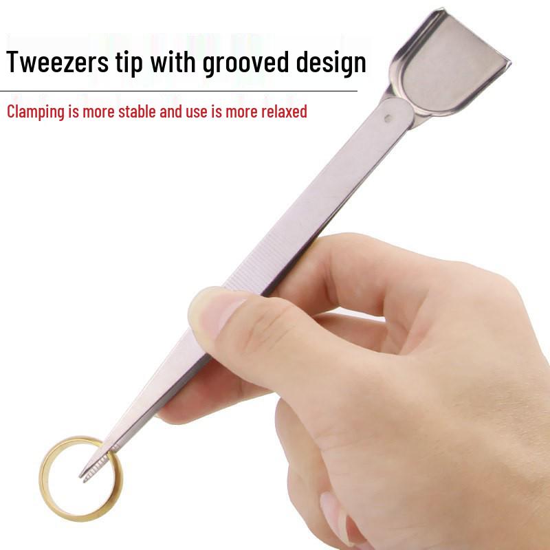 Stainless Steel Gemstone Appraisal Tweezers with Shovel Auxiliary Clip Tool
