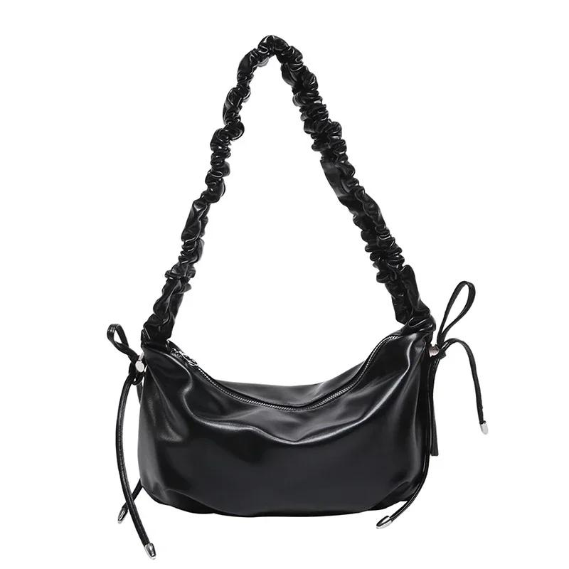 PU Solid Color  Hot Selling Women's Shoulder Bag Zipper Trendy Fashion Hobos Handbag Soft Simple Versatile Crossbody Bag