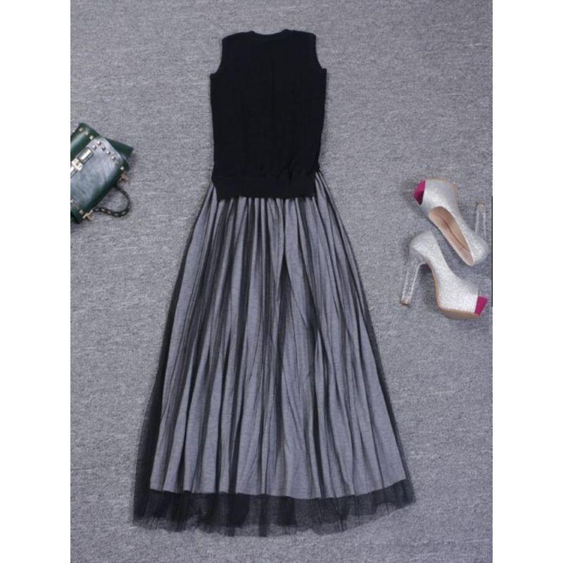 European Station Gauze Knitting Slim Sleeveless Dress
