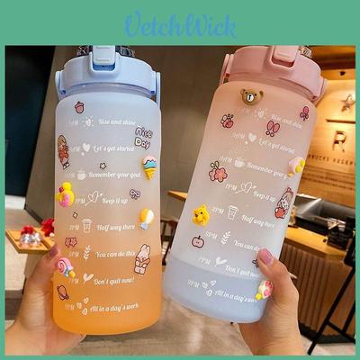 2000ml Trinkflasche mit großer Kapazität, Sportbecher mit Strohhalm und Aufklebern für den Außenbereich
