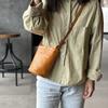 Korean Version New Top Layer Cowhide Small Bucket Bag, Women's Single Shoulder Crossbody Mini Bag, Retro Versatile Vegetable Tanned Leather