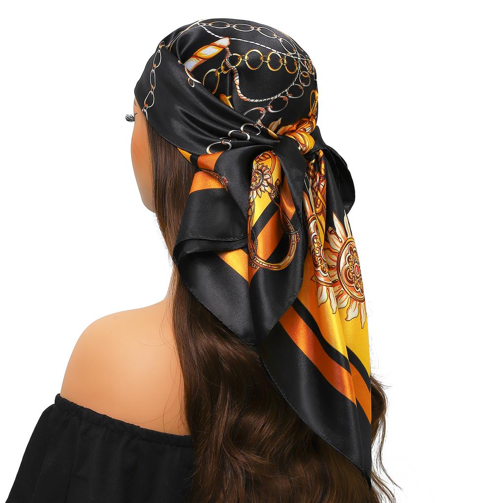 90*90cm Silk Scarf Scarftop Headwraps For Woman Fashion Four Seasons Hair Accessories Hijab Foulard Bandana Femme Headscarf