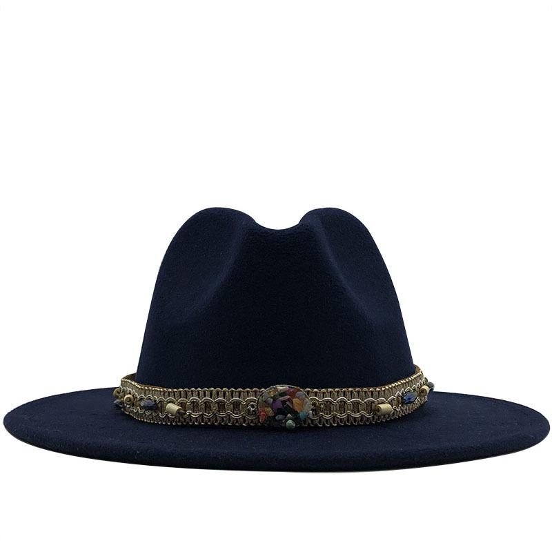 Woolen Top Hat European and American Fashion Ethnic Style Hat Flat-brimmed Big-brimmed Jazz Hat