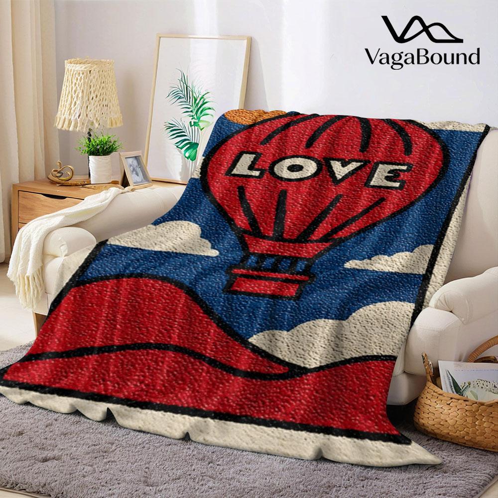 Vintage Love Heart Pop Art Flannel Blanket Perfect for Sofa Office Bed Travel Sleep Read Relax Camping Four Season Use