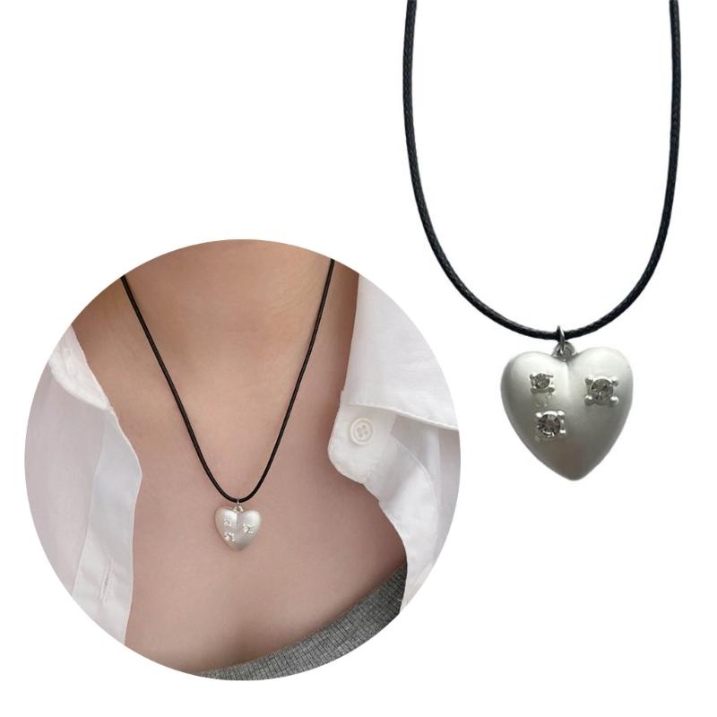 Punk Love Heart Pendant Necklace for Women Men Hip Hop Braid Rope Choker Clavicle Chain Party Y2k Fashion Jewelry Gift