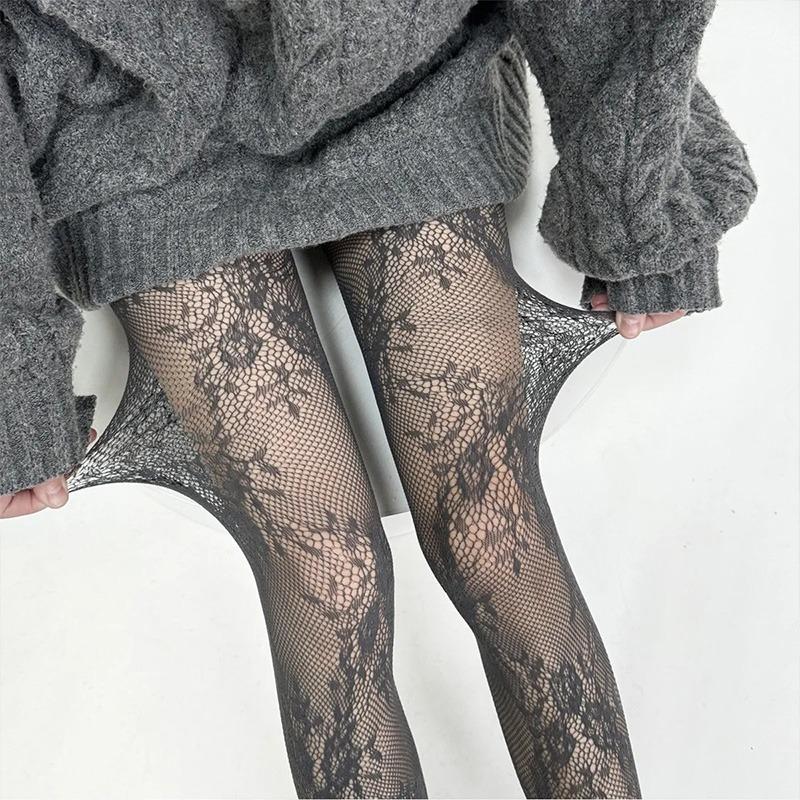 Harajuku Style Women Hollow Floral Rattan Lace Mesh Tights Black White Brown Sexy Sheer Pantyhose Fashion Daily Hosiery